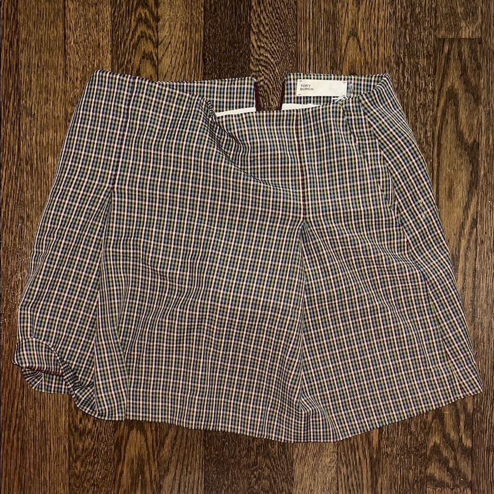 Tory Burch Green and Blue Plaid Skort